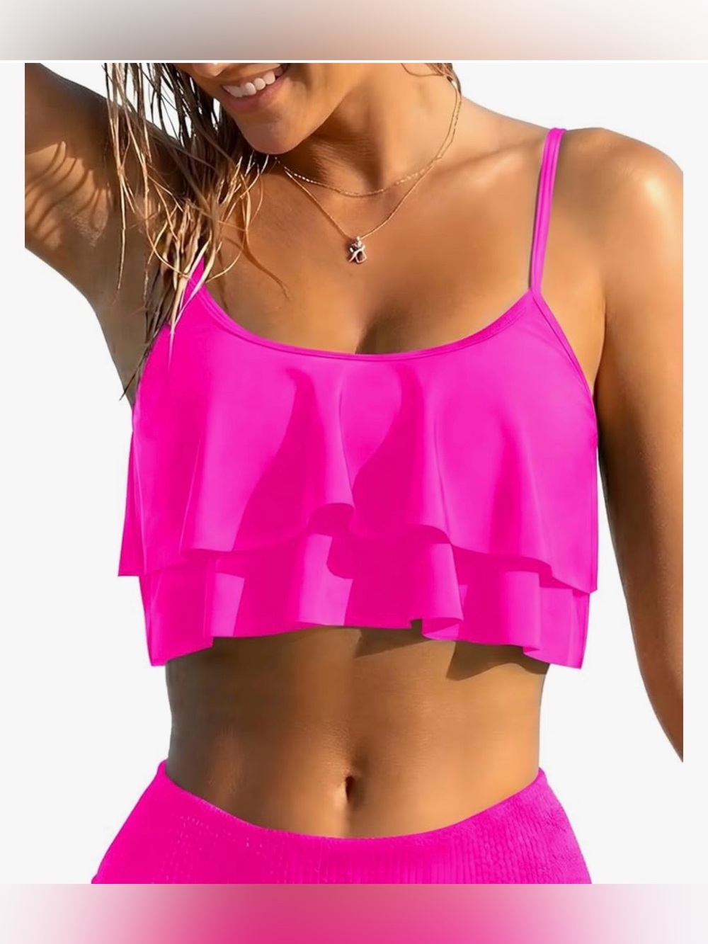 NEW Women’s Ruffle Flounce Bikini Top - Hot Pink